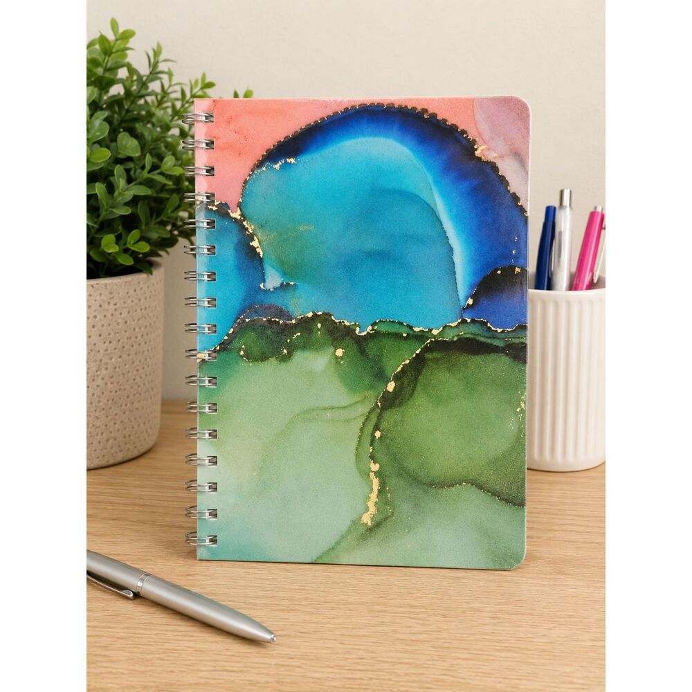 New Abstract Agate Geode Spiral Notebook Blue Green Gold Marble Design